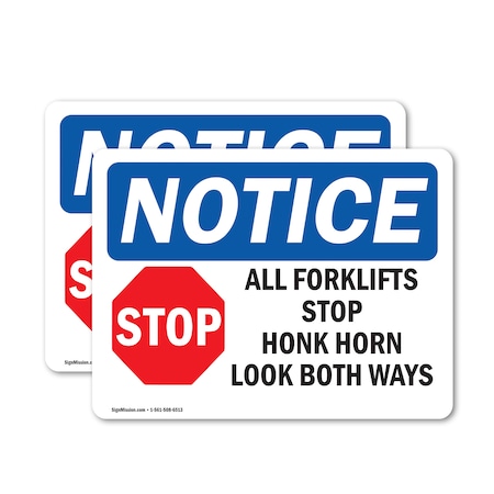 Signmission All Forklifts Stop Honk Horn Sign With Symbol, 7 in W x Rectangle, Vinyl Decal OS-2PACK-NS-D-57-L-10117